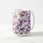 Elegant pink purple watercolor hydrangeas  コーヒーマグカップ (正面右)