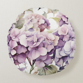 Elegant pink purple watercolor hydrangeas  ラウンドクッション