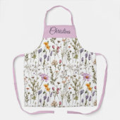Elegant Pink Purple Wildflower Pattern Custom Name エプロン (正面)