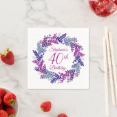 Elegant Pink Purple Wreath 40th Birthday スタンダードカクテルナプキン (インサイチュ)