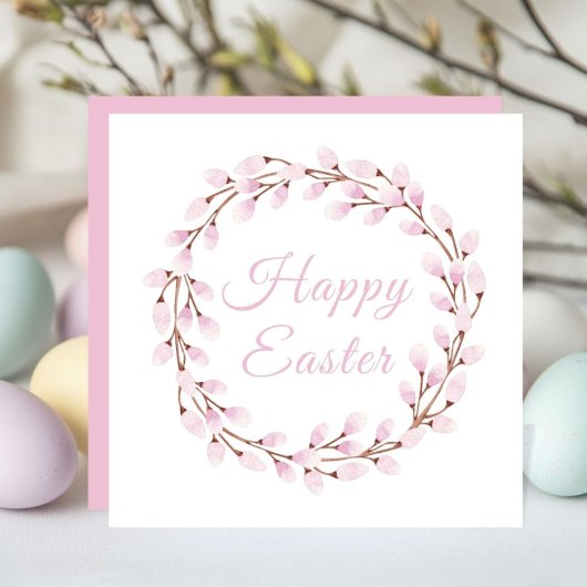 Elegant Pink Pussy Willow Easter シーズンカード