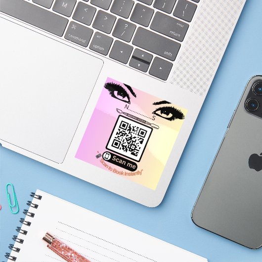 Elegant Pink QR Code Sticker – Book Now Beauty Sal シール (ノートパソコンとiPhone)
