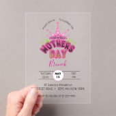 Elegant Pink Queen Crown Happy mothers day Brunch  アクリル招待状 (インサイチュ (ポータブル))