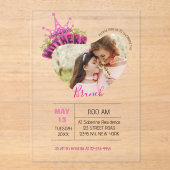 Elegant Pink Queen Crown Mothers Day Brunch Photos アクリル招待状 (正面)