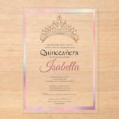 Elegant Pink Quinceanera 15th Birthday アクリル招待状 (正面)
