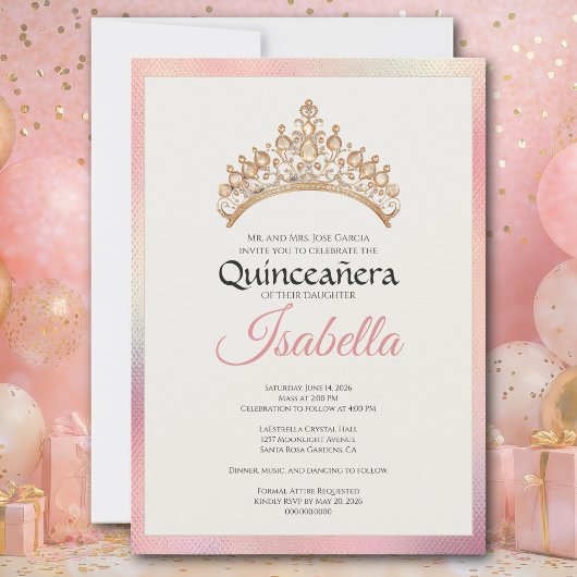 Elegant Pink Quinceanera 15th Birthday 招待状