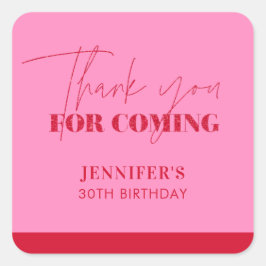 Elegant Pink Red Glitter Birthday Thank you スクエアシール