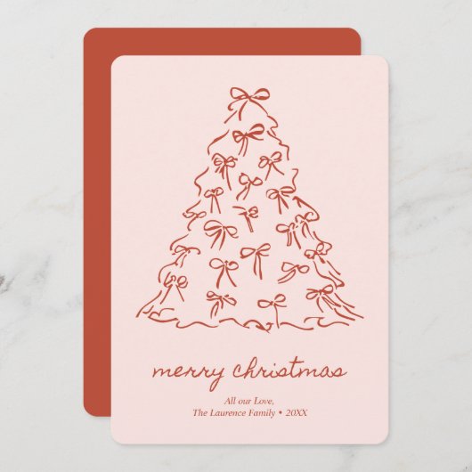 Elegant Pink & Red Merry Christmas Non-Photo シーズンカード (正面/裏面)