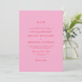 Elegant Pink Red Monogram Classic Wedding 招待状 (スタンド正面)
