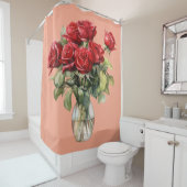 Elegant Pink Red Roses & Butterfly Shower Curtain シャワーカーテン (インサイチュ)
