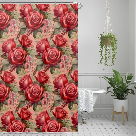 Elegant Pink Red Roses Shower Curtain シャワーカーテン