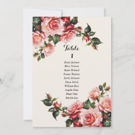 Elegant pink red roses wedding seating chart card 招待状