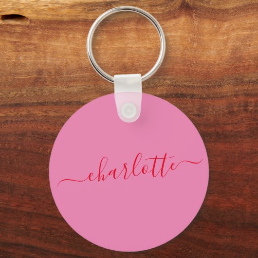 Elegant Pink Red Script Modern Name Personalized キーホルダー (正面)