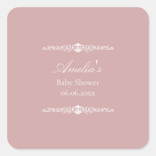 Elegant Pink Regency Style Baby Shower スクエアシール (正面)