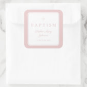 Elegant Pink Religious Cross Boy Baptism スクエアシール (バッグ)