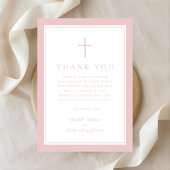 Elegant Pink Religious Cross Girl Baptism サンキューカード
