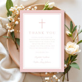 Elegant Pink Religious Cross Girl Baptism サンキューカード
