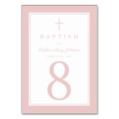 Elegant Pink Religious Cross Girl Baptism テーブルナンバー (正面)