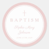 Elegant Pink Religious Cross Girl Baptism ラウンドシール (正面)
