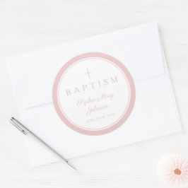 Elegant Pink Religious Cross Girl Baptism  ラウンドシール