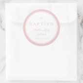 Elegant Pink Religious Cross Girl Baptism ラウンドシール (バッグ)