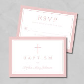 Elegant Pink Religious Cross Girl Baptism 出欠カード