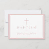 Elegant Pink Religious Cross Girl Baptism 出欠カード (裏面)