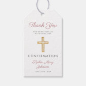 Elegant Pink Religious Cross Girl Confirmation ギフトタグ (正面)