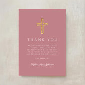 Elegant Pink Religious Cross Girl Confirmation サンキューカード