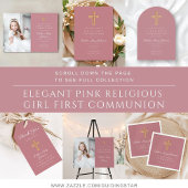 Elegant Pink Religious Cross Girl First Communion  スクエアシール