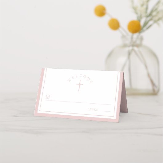 Elegant Pink Religious Girl Baptism プレイスカード (正面)