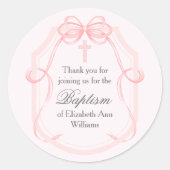 Elegant Pink Ribbon Bow Baptism Party ラウンドシール (正面)