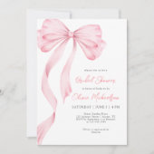 Elegant Pink Ribbon Bow Coquette Bridal Shower 招待状 (正面)