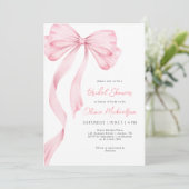 Elegant Pink Ribbon Bow Coquette Bridal Shower 招待状 (スタンド正面)