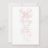 Elegant Pink Ribbon Bow Wedding Invitation 招待状 (正面)