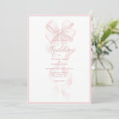 Elegant Pink Ribbon Bow Wedding Invitation 招待状 (スタンド正面)