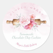 Elegant Pink Rolling Pin Bakery Product Name ラウンドシール (正面)