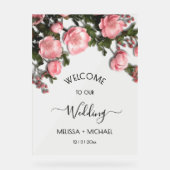 Elegant Pink Romantic 3D Roses Wedding アクリルサイン (正面)