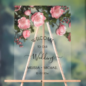 Elegant Pink Romantic 3D Roses Wedding アクリルサイン (ニュートラル)