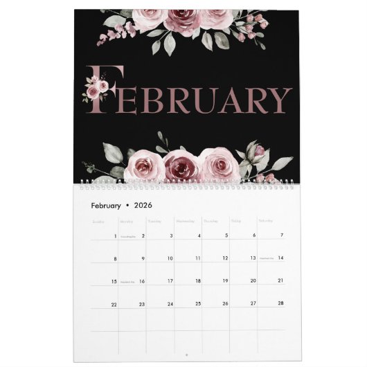 Elegant Pink Rose 2026 カレンダー (2月 2026)