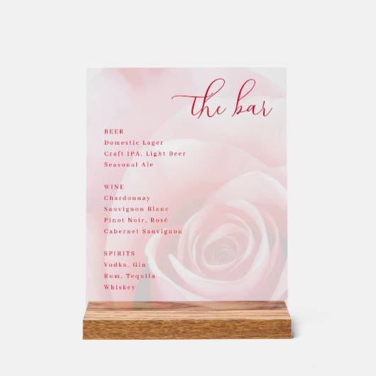Elegant Pink Rose Bar Menu アクリルサイン (正面)