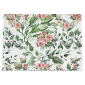 Elegant Pink Rose Floral Botanical Wedding  ラージペーパーバッグ (正面)