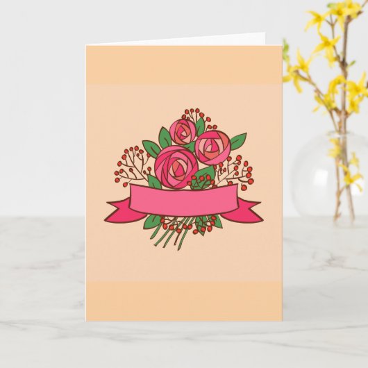 Elegant Pink Rose Floral Bouquet カード (黄色い花)