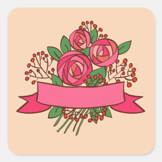 Elegant Pink Rose Floral Bouquet スクエアシール (正面)