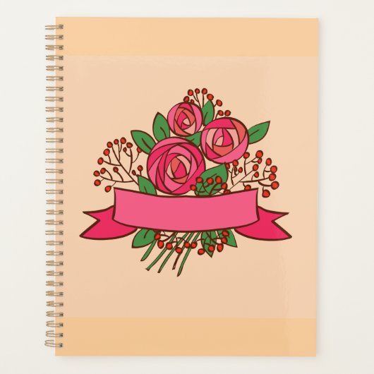 Elegant Pink Rose Floral Bouquet プランナー手帳 (正面)