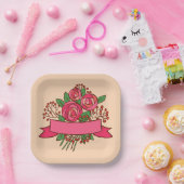 Elegant Pink Rose Floral Bouquet ペーパープレート (パーティー)