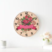 Elegant Pink Rose Floral Bouquet ラージ壁時計 (ホーム)