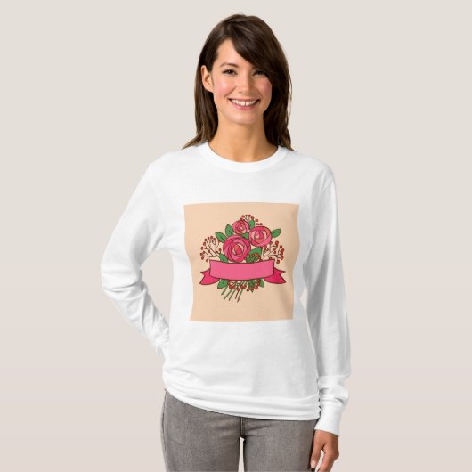 Elegant Pink Rose Floral Bouquet Tシャツ (正面フル)