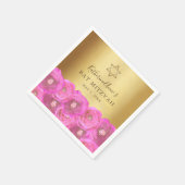 Elegant Pink Rose Floral Gold Bat Mitzvah スタンダードカクテルナプキン (角)