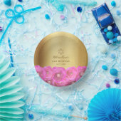 Elegant Pink Rose Floral Gold Bat Mitzvah ペーパーボウル (パーティー)